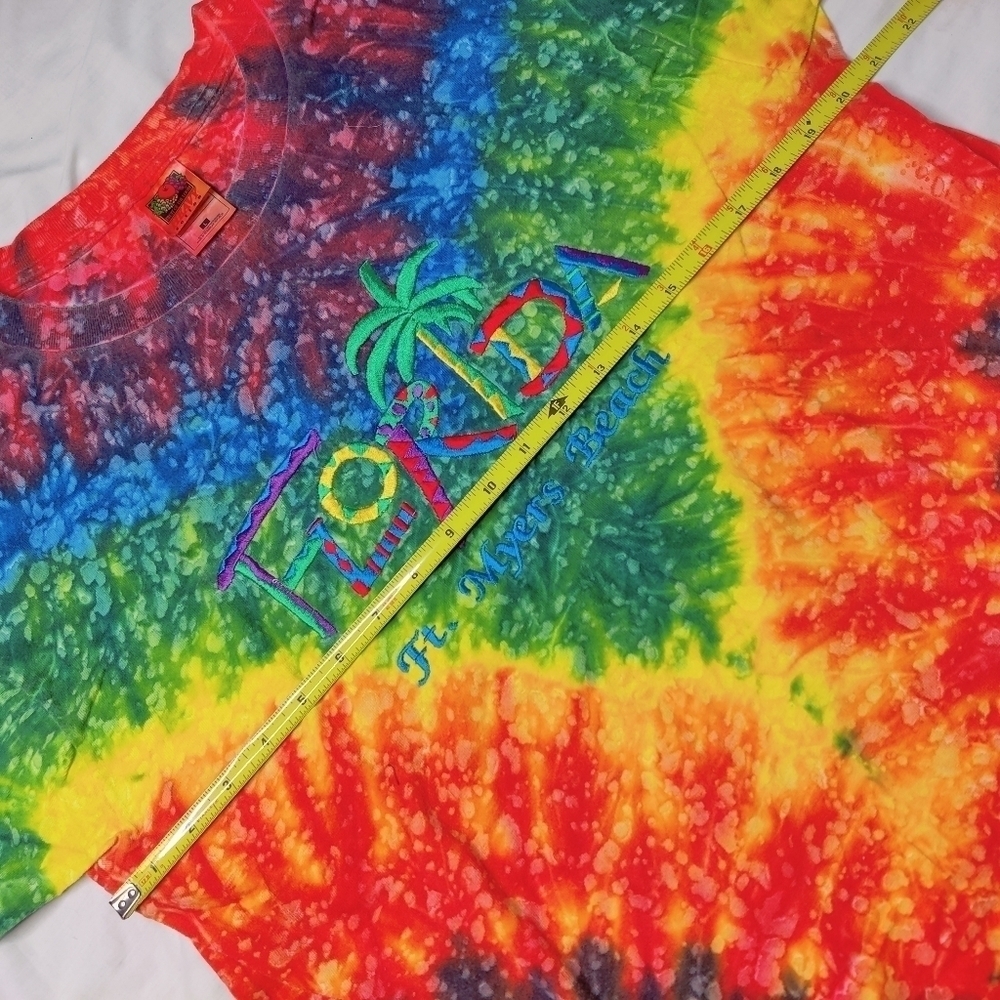 Bright Rainbow Tie Dye Tee Shirt T-shirt Florida Embroidery Sz Large - Picture 7 of 10